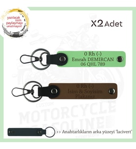 Bikerlar İçin İsim Plaka ve 0 Rh (-) Kan Grubu Yazılı Hediyelik 2' li Anahtarlık, Kahve-F Yeşil-Laci (Çok Renkli)