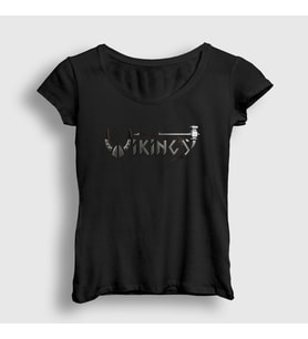 Presmono Kadın Siyah Helmet Vikings T-Shirt 221689tt