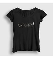 Presmono Kadın Siyah Helmet Vikings T-Shirt 221689tt