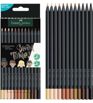 Faber-Castell Black Edition Boya Kalemi 12’Li Skin Tones, Siyah Lata, Siyah Kağıda Uyumlu, Ergonomik