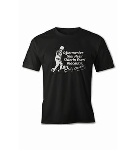 24 Kasım Öğretmenler Günü Hediye Baskılı Oversize Bisiklet Yaka T-shirt - Siyah