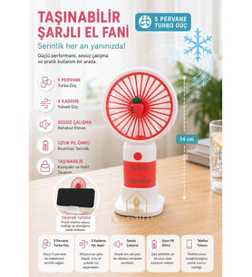 Kalemhane Kişiye Özel Mini El Fanı- 3 Kademeli 5 pervaneli Turbo Güç Havuç