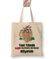 Yılbaşı Yeni Yıl Konseptli Mutlu Yıllar Hediye 012 Bez Çanta Uzun Saplı