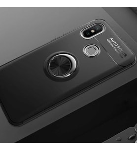 Xiaomi Mi 8 SE Kılıf Mıknatıslı Yüzüklü Standlı Yumuşak Silikon Kapak Ravel (Siyah)