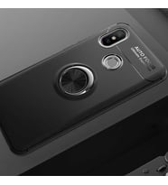 Xiaomi Mi 8 SE Kılıf Mıknatıslı Yüzüklü Standlı Yumuşak Silikon Kapak Ravel (Siyah)