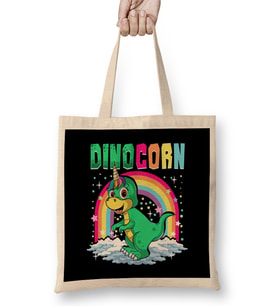 Cute Dinocorn Dinosaur & Unicorn Unisaur Bez Çanta Uzun Saplı