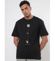 Erkek Baskılı T-Shirt Kısa Kol Bisiklet Yaka Regular Fit Rahat Kalıp Tişört - Siyah