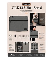 Classone 3in1 Serisi CLK144 13,14 inch Uyumlu Tablet Laptop El ve Omuz Çantası Keten Gri