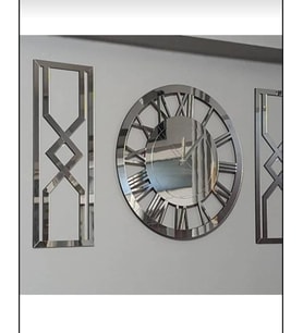 Dekoratif Aynalı Hediyelik Gümüş Tablo Duvar Saati Pleksiglass 3'lü Set 60x60 cm XXL