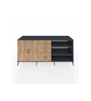 Kronos Konsol 3 Raflı 4 Çekmeceli 2 Kapaklı 220x59x99 Antrasit-Çam/Çam