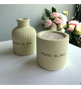 Studio Moon's Lavanta Kokulu Mint Yeşili Beton Bardak Mum & Minimal Vazo 2'li Set %100 Doğal Soya Wax Mumu