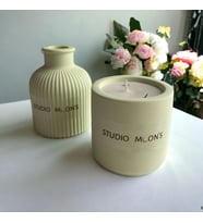 Studio Moon's Lavanta Kokulu Mint Yeşili Beton Bardak Mum & Minimal Vazo 2'li Set %100 Doğal Soya Wax Mumu