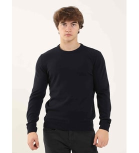 Lacivert Erkek Slim Fit Düz Klasik O Yaka Triko