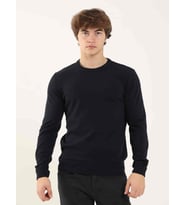 Lacivert Erkek Slim Fit Düz Klasik O Yaka Triko