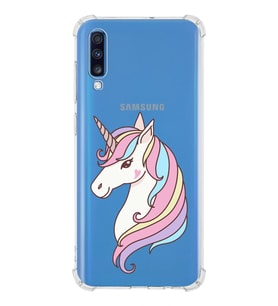 Samsung Galaxy A70 Uyumlu Köşe Korumalı Antişok Kapak Unicorn Tasarımlı Şeffaf Silikon Kılıf