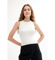 Halter Yaka Fitilli Fitted Askılı Tişört (Beyaz)