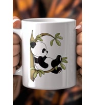 Sevimli Panda Desenli 330ml Baskılı Beyaz Seramik Kupa Bardak