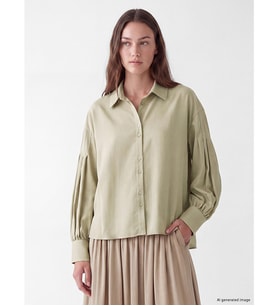 LCW Modest Yeşil Loose Fit Pileli Kadın Gömlek