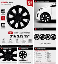 Volkswagen Uyumlu 15 Inç Kırılmaz Parlak Siyah Jant Kapağı 1 Takım 4 Adet No:316