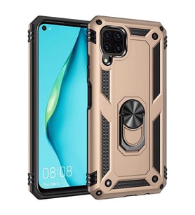 Huawei P40 Lite Kılıf Metal For Car Yüzüklü Standlı Military Ring Serisi (Altın)