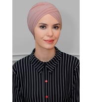 Pudra Pratik Hazır Geçmeli Tesettür Bone Sandy Kumaş Üç Çapraz 1803_06