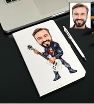 Kişiye Özel Gitarist Tasarımlı Karikatürlü Beyaz Defter Kalem Seti 91