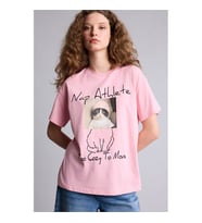 Defacto Baskılı Pembe Kadın T-Shirt G9004AX/PN636