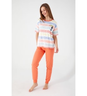 Roly Poly 3097 Sloping Krem Kadın Kısa Kol Pijama Takım