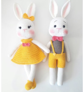Bay ve Bayan Tavşik Amigurumi Organik Oyuncak