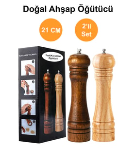 Ahşap Baharat ve Tuz Öğütücü Değirmen Seti 21 cm, 2'li