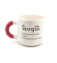 Sevgili Baskılı Kırmızı Kulplu Boncuk Kupa