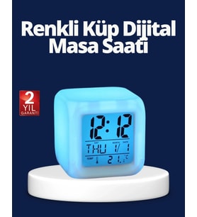 Renk Değiştiren Led Alarmlı Dijital Küp Masa Saati