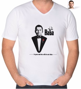 BK Gift Kişiye Özel Godfather Silüet Tasarımlı V Yaka Tişört-6 (Beyaz)