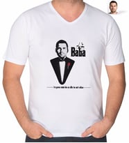 BK Gift Kişiye Özel Godfather Silüet Tasarımlı V Yaka Tişört-6 (Beyaz)