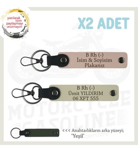 Motosiklet Severlere, İsim Plaka ve B Rh (-) Kan Grubu Yazılı x2 Anahtarlık, Yavruağzı-S Kahve-Ysl (Çok Renkli)