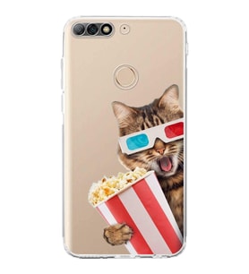 PrintiFy Huawei Y7 2018 ile Uyumlu Kedi 1 Kamera Korumalı Şeffaf Kılıf