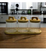 Home MİEN IZY Premium 3lü Bambu Silikon Vakum Kapaklı Cam Baharatlık Seti 600×3 ml.