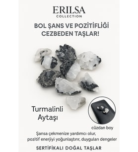 Sertifikalı Ham Cüzdan Boy Turmalinli Ay Taşı Kütle - El Taşı - Günlük Koruma Duygusal Denge Taşı