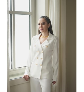 Styleboom X Peraluna KATHERINE BLAZER Çelik Örgü Klasik Kesim Düğmeli Blazer Kadın Triko Ceket - Ekru