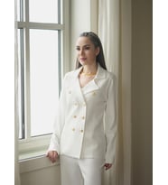 Styleboom X Peraluna KATHERINE BLAZER Çelik Örgü Klasik Kesim Düğmeli Blazer Kadın Triko Ceket - Ekru
