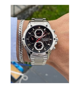 Silver Renk Çelik Kordon Kronometreli Spor Model Erkek Kol Saati+Bileklik Hediyeli (Siyah)