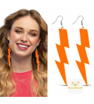 80’ler 90&amp;#39;lar Retro Neon Turuncu Şimşek Küpe 10 cm