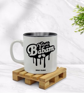 BK Gift Kişiye Özel Yakışıklı Babam Tasarımlı İçi Siyah Renkli Kupa Bardak Model 1
