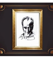 Altın Varaklı Çerçeveli Paspartulu Atatürk Tablo z5199 (Gold)