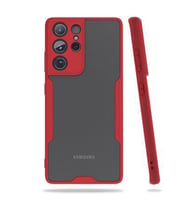 Galaxy S21 Ultra Kılıf Arkası Şeffaf Ultra İnce Tasarım Kılıf (Kırmızı)