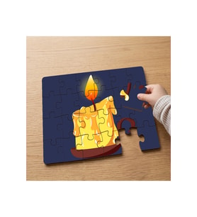 Yanan Sarı Mum Tasarımlı 24 Parça Ahşap Çocuk Puzzle MPK0290