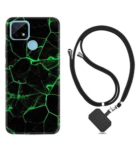 Realme C11 C21 C21Y C25Y C11 2021 Kılıf Boyun Askılı Silikon Yeşil Şerit Mermer 1320