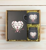 BK Gift Kişiye Özel İsimli DTF Anne Temalı Antrasit Defter & Kahve Fincanı & Mum Hediye Seti-5, Anneye Hediye, Anneler Günü Hediyesi