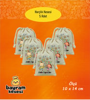 Bayram Harçlık Kesesi 5'li – Baskılı Ham Bez Bayram Kesesi, Çocuklar İçin Bayram Hediyesi  Model-8