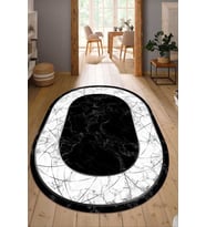 Dijital Baskılı Kaymaz Taban Yıkanabilir Oval Salon Halısı Mutfak Halısı Yolluk NDO-HT-656 (Siyah)